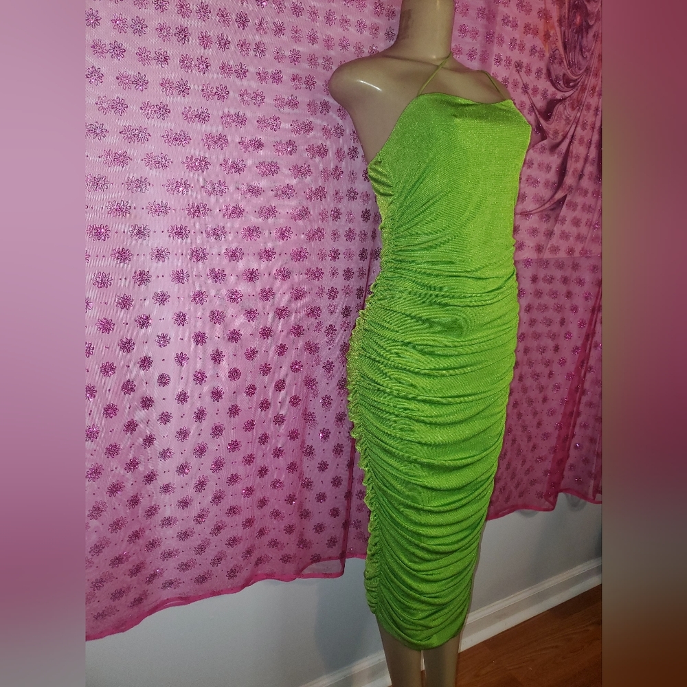 Green Rouched Party Dress - Picture 2 of 5